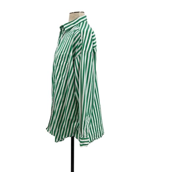Frank & Eileen Shirley Shirt Top Button Down Stripe Green White Size Medium - Picture 7 of 15
